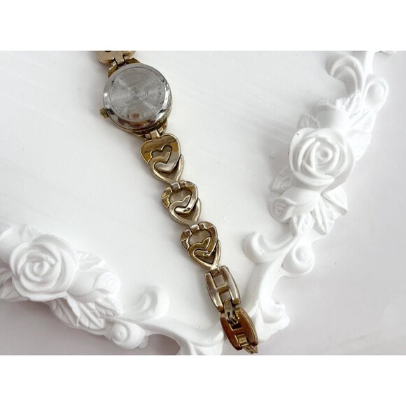 Gold Toned Faced & Rhinestone Chainlink Bracelet Vintage Watch - 15mm - WORKS! - Picture 10 of 10